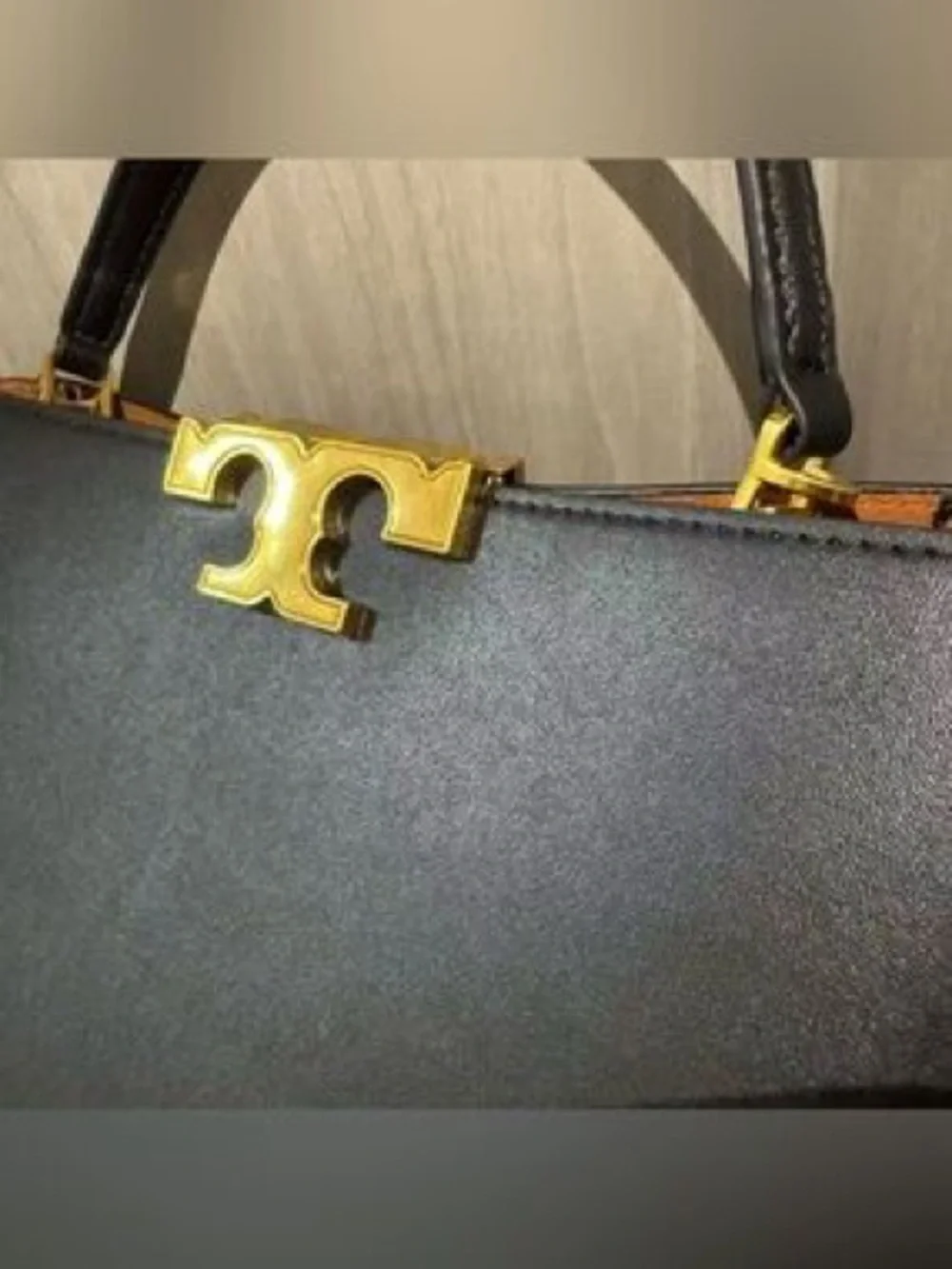 Tory Burch Black Leather Top-Handle Satchel with Gold-Tone Logo